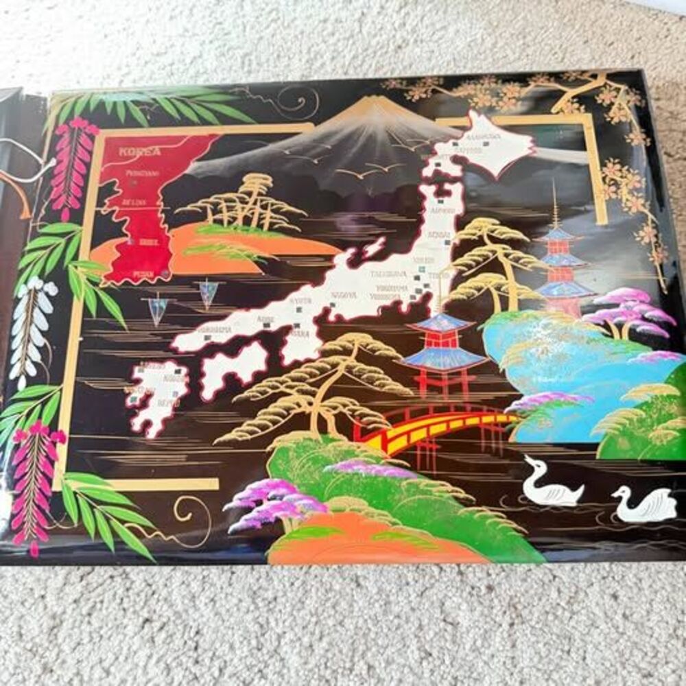 Pair of vintage Japanese black lacquer, inlaid mother of Pearl photo albums